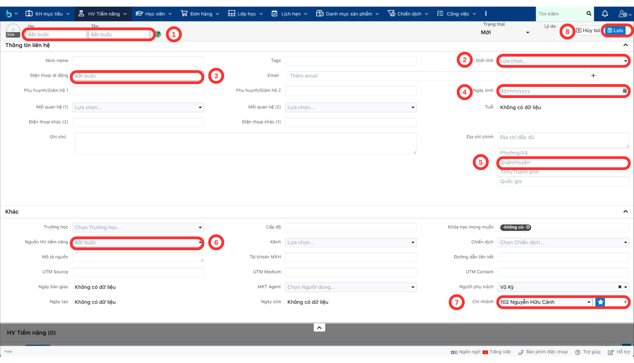 Nhập thông tin Lead