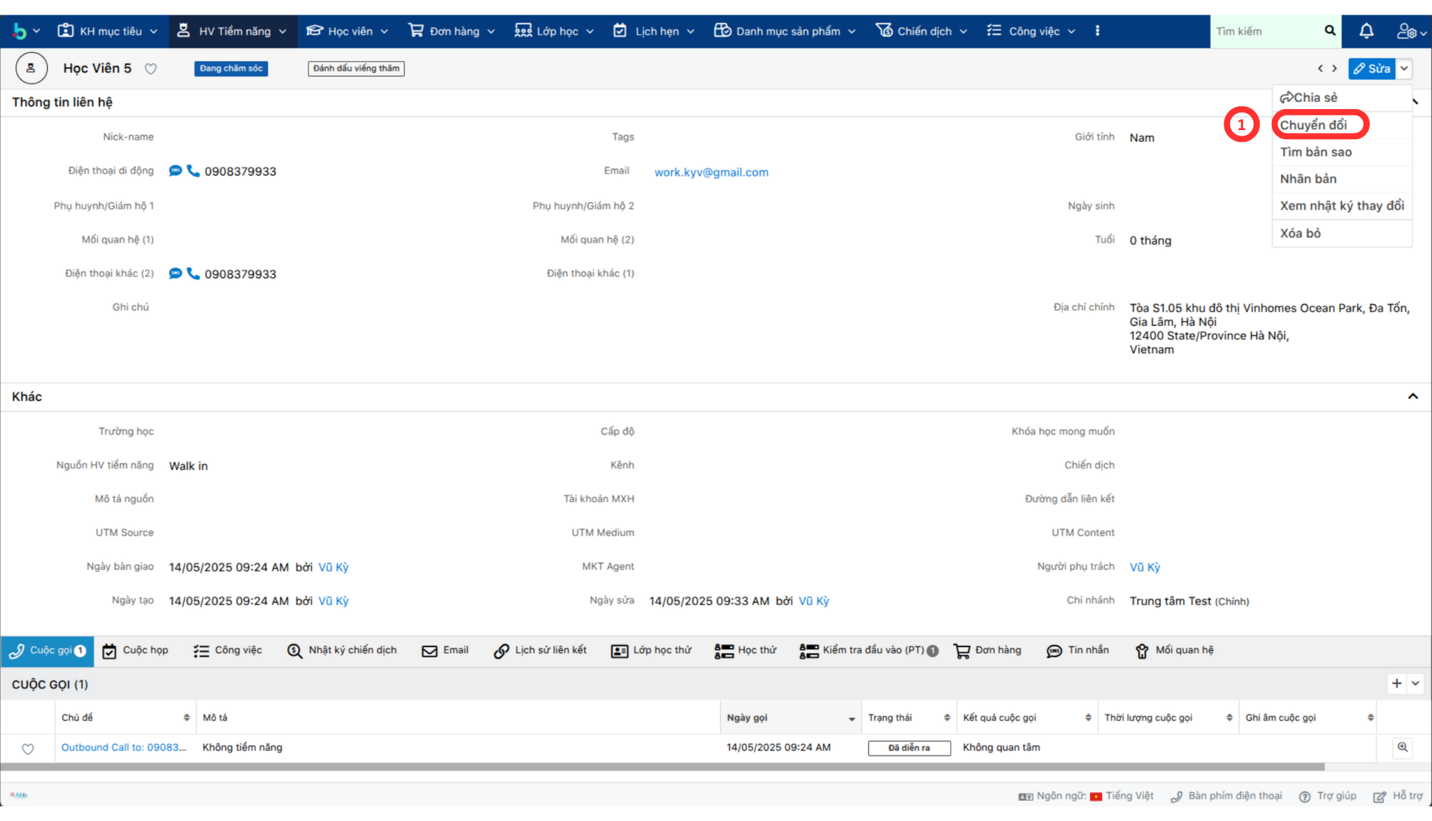 Chuyển đổi Lead thành Học viên