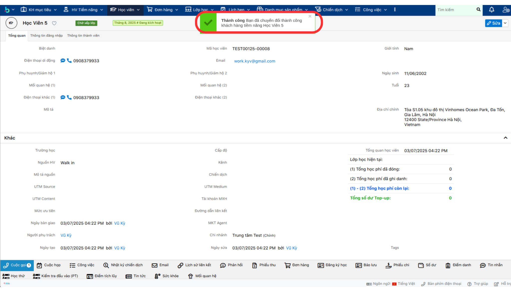 Thông báo chuyển đổi thành công