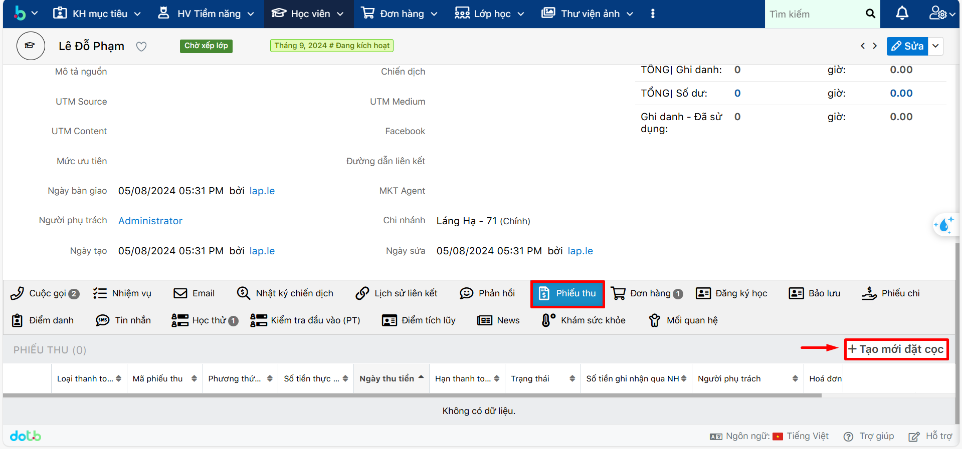 Bước 1 tạo Lead