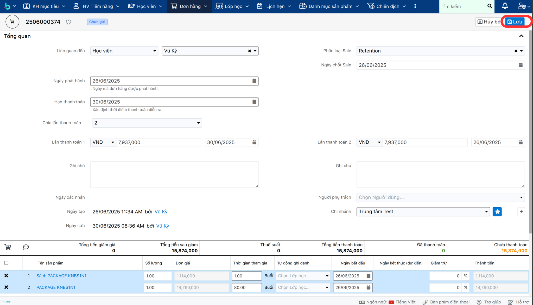 Bước 3 tạo đơn hàng