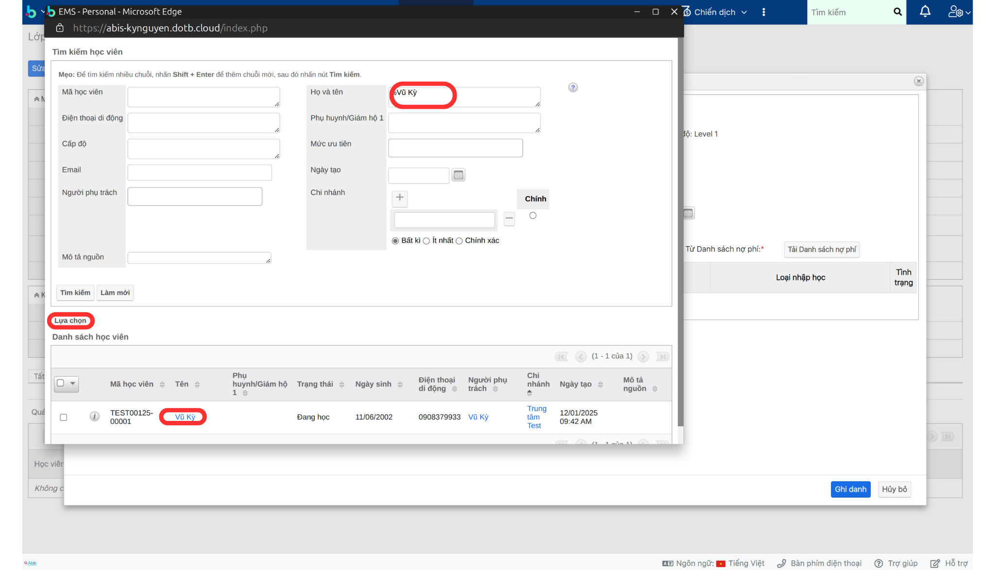 Bước 4 chọn Học viên