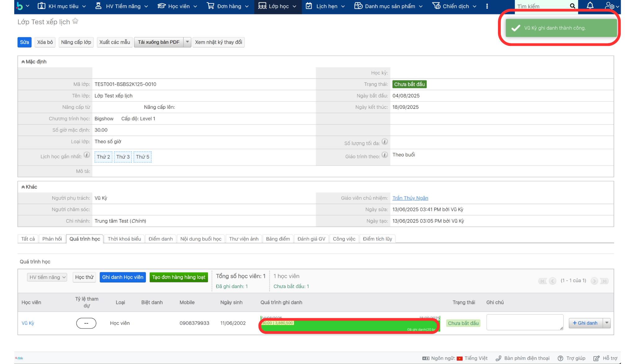 Bước 6 ghi danh Học viên