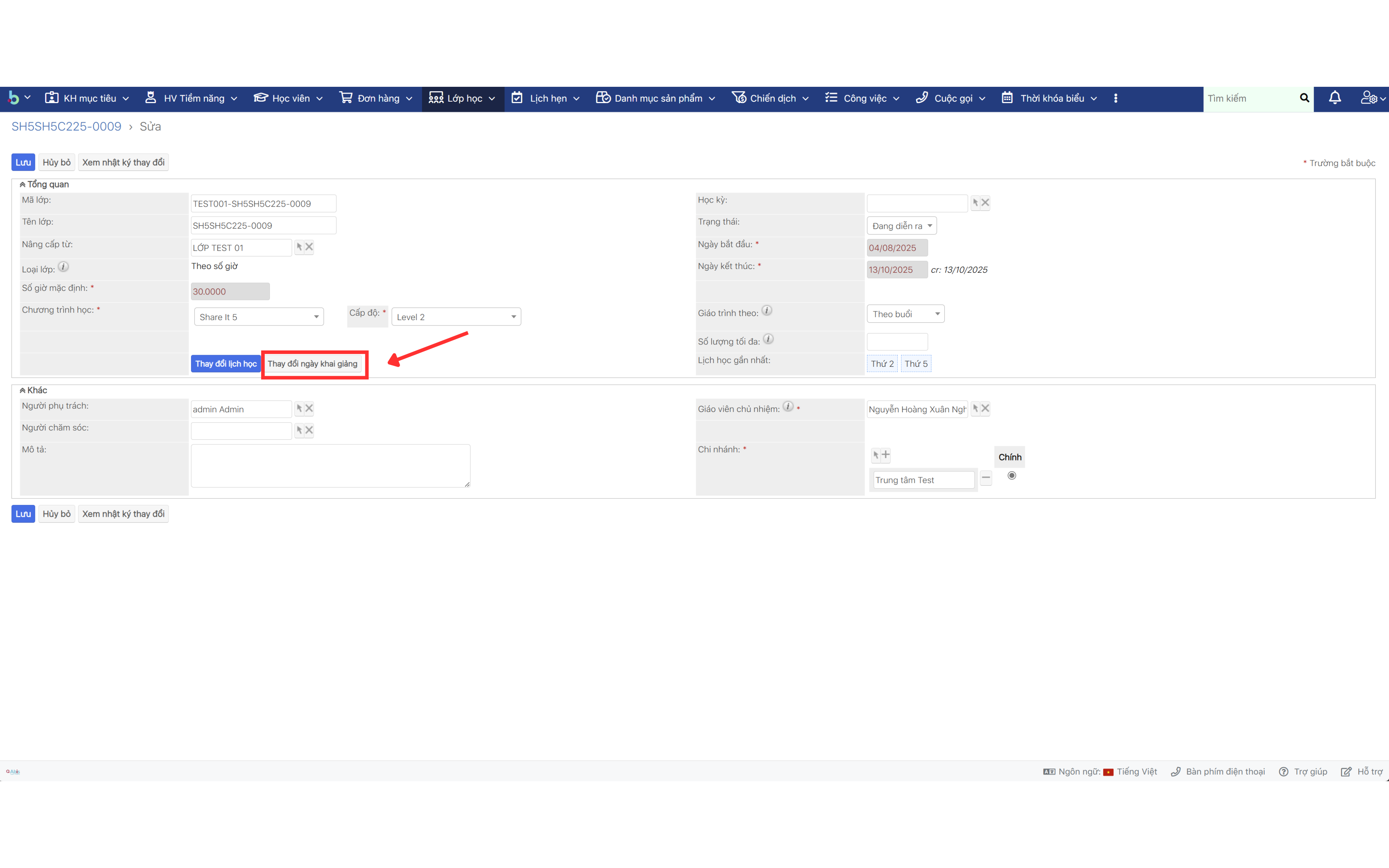 Bước 2 cập nhật chương trình học